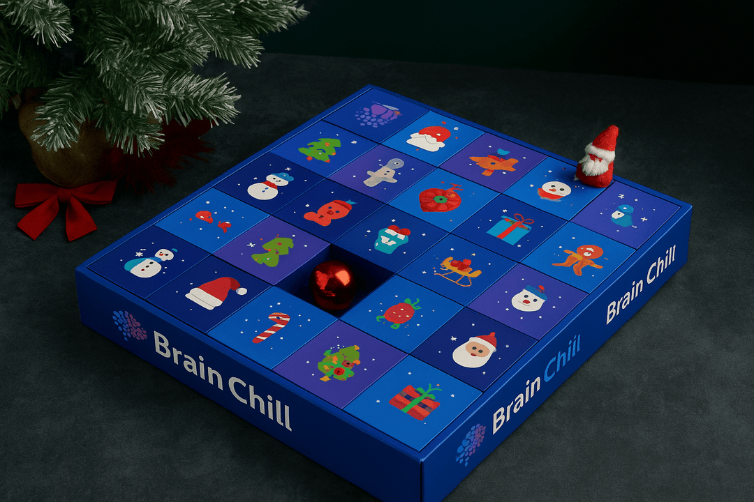 Brain Chill Adventskalender 2025 Vorderseite – edles Design und Verpackung