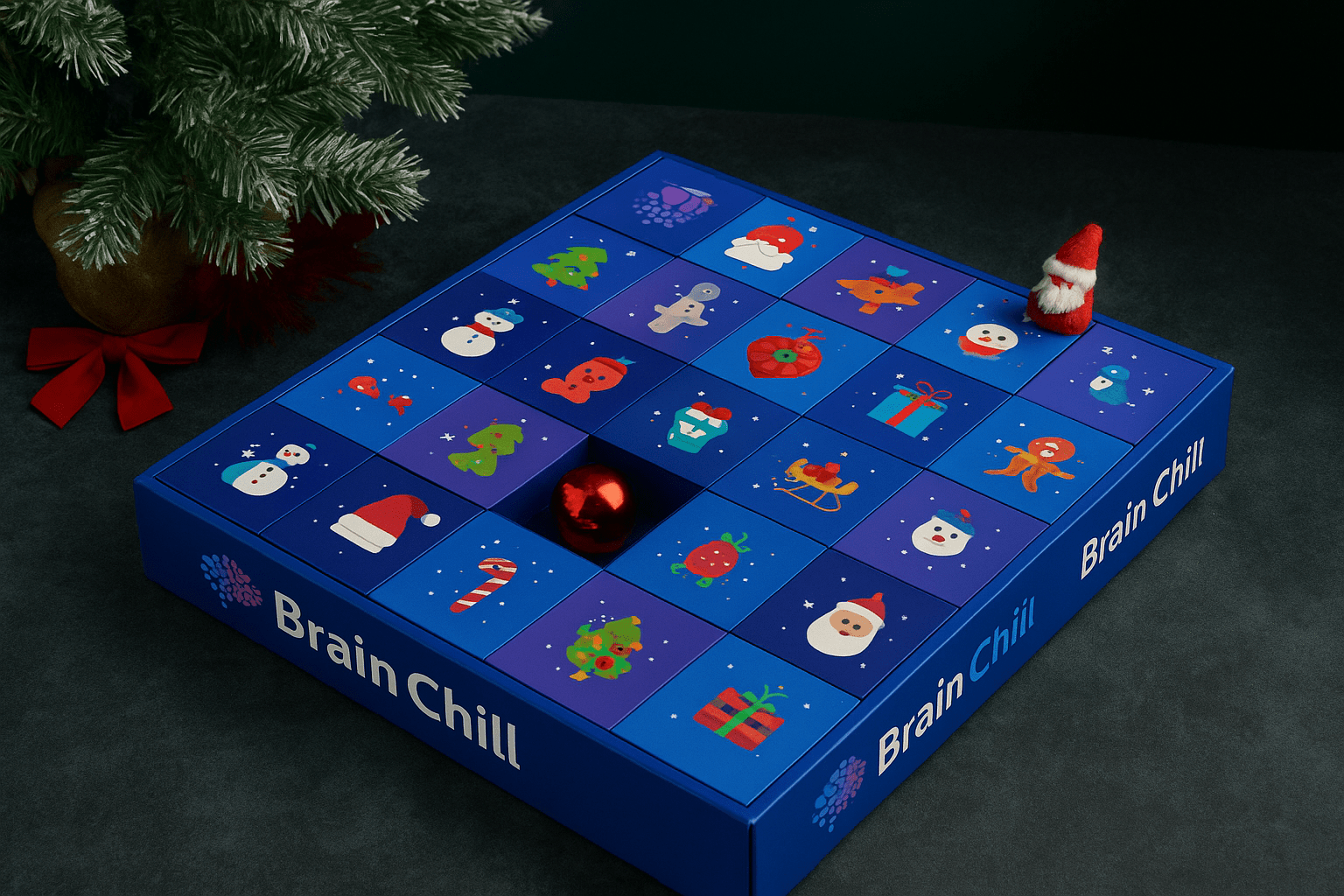 Brain Chill Adventskalender 2025 Vorderseite – edles Design und Verpackung